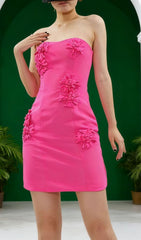 Holleen Pink 3D Floral Strapless Mini Dress