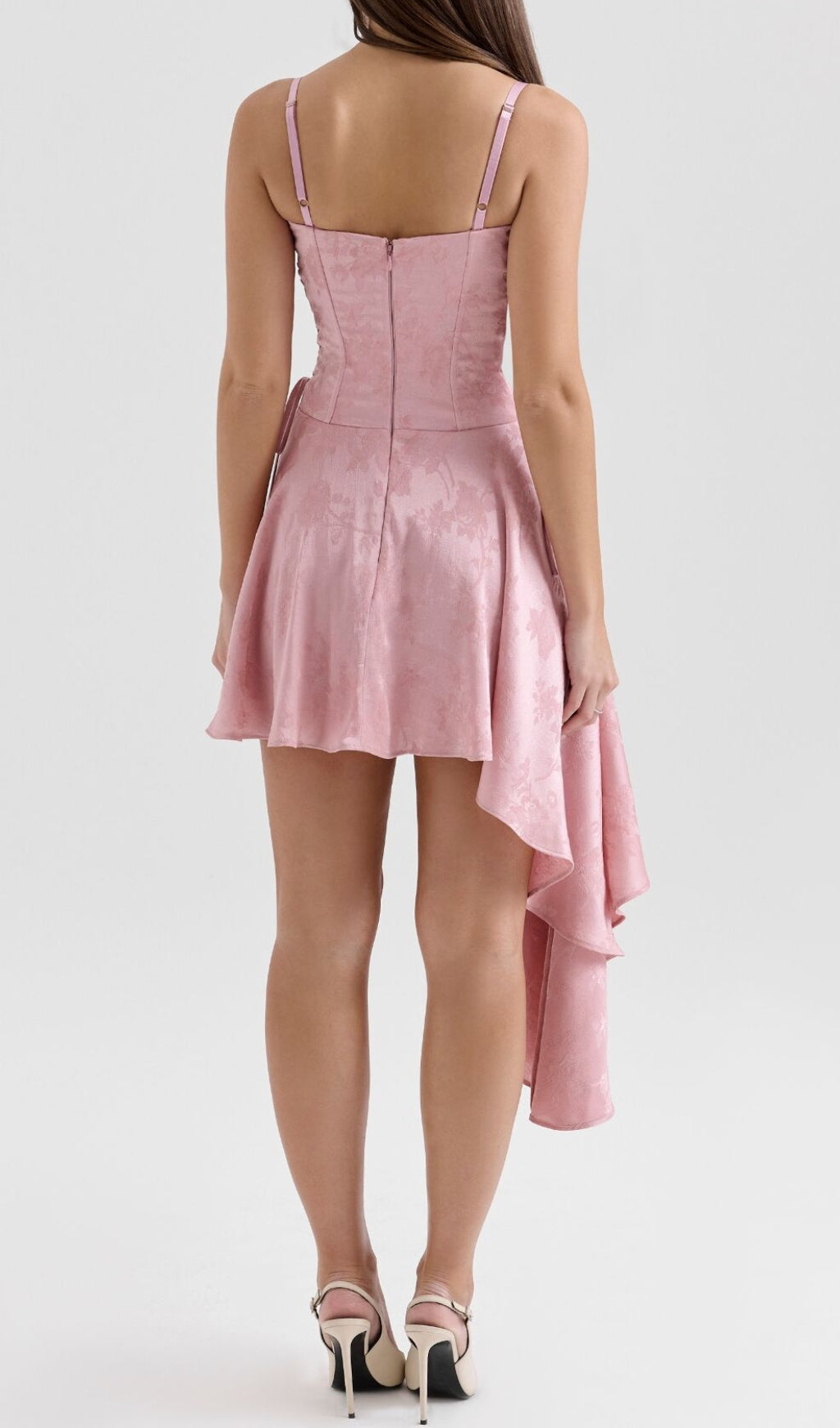 Enzo Pink Luxe Jacquard Asymmetrical Corset Mini Dress