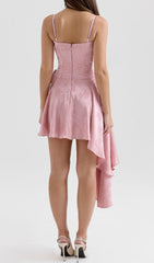 Enzo Pink Luxe Jacquard Asymmetrical Corset Mini Dress
