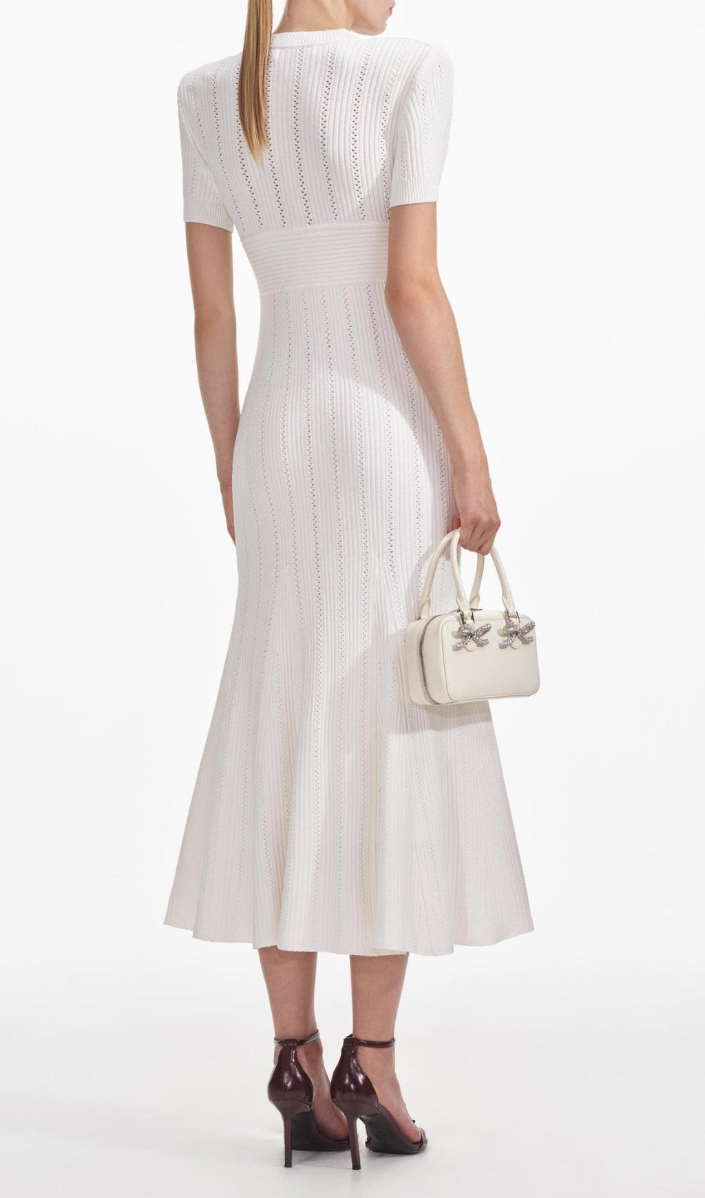 Elegant Button-Front Pointelle Knit Midi Dress