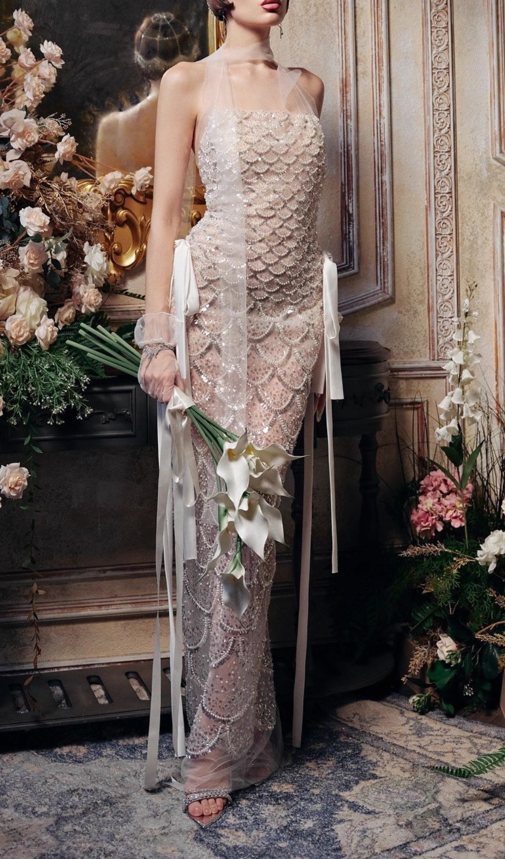 Jenna Scallop Sequin Backless Maxi Dress