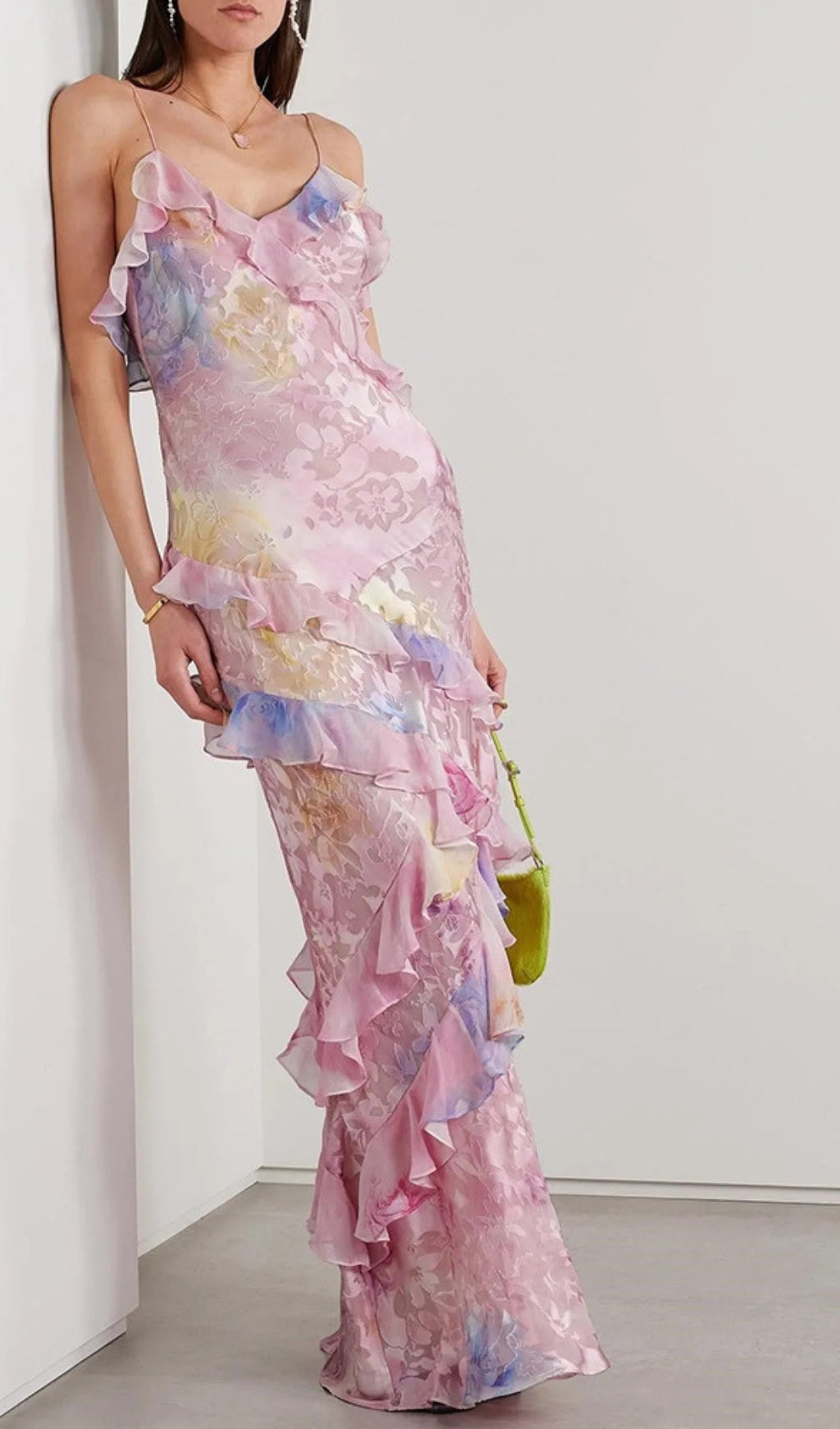 Brocha Dreamy Pastel Floral Ruffle Maxi Dress