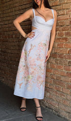 Gwen Romantic Floral Bustier Midi Dress with Side Cutouts