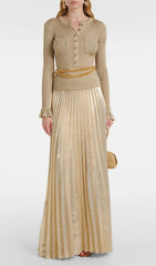 Glamorous Gold Lurex Ribbed Knit Maxi Dress with Statement Chain Belt
