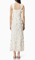 Eddy White Ethereal Butterfly Embroidered Maxi Dress