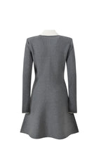 Hlio Chic Grey Knit Sweater Mini Dress with Peter Pan Collar