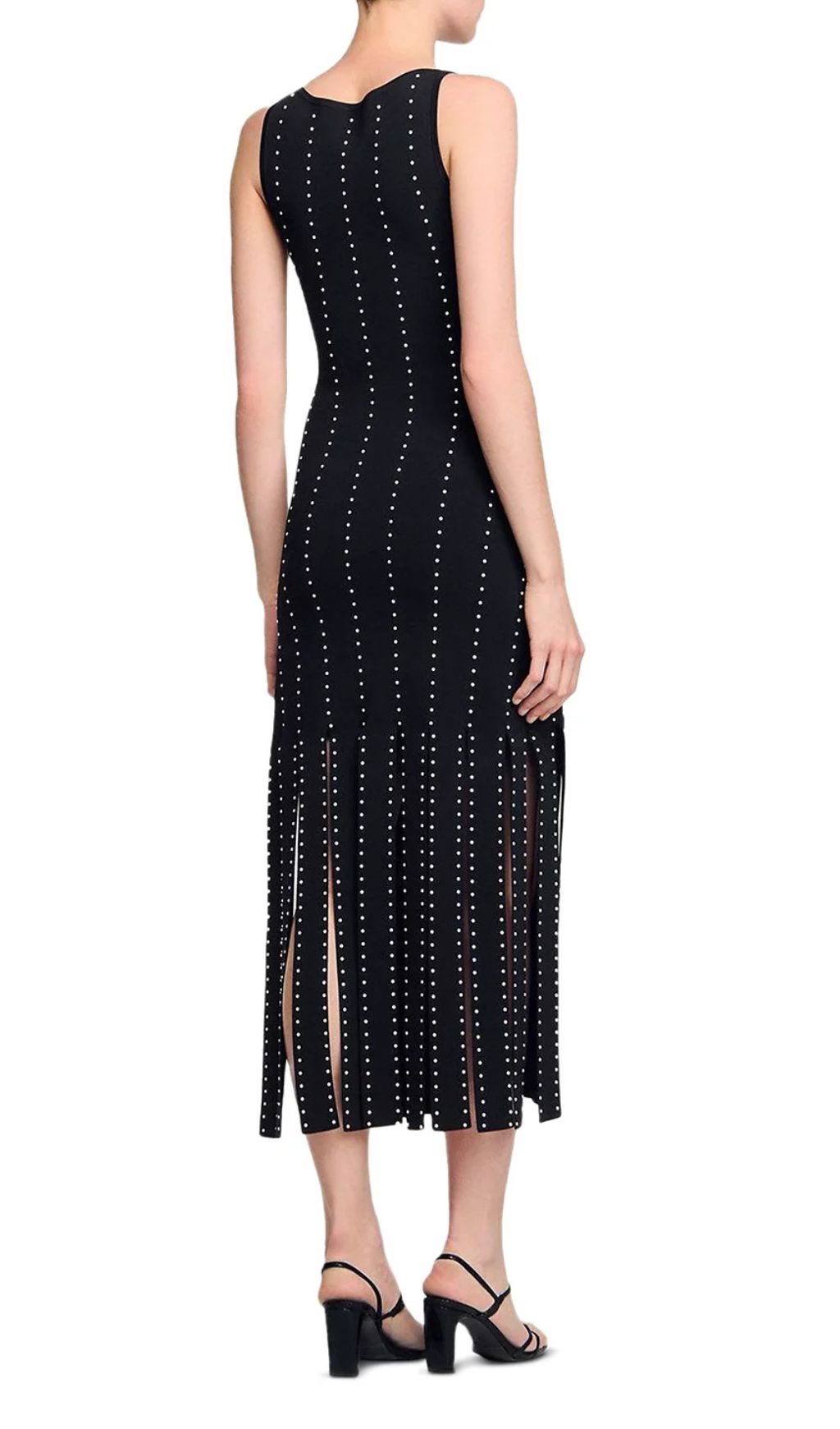 Glamorous Black Studded Fringe Bodycon Midi Dress