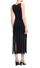 Glamorous Black Studded Fringe Bodycon Midi Dress