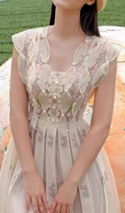 Arwyn Floral Embroidered Pleated Midi Dress