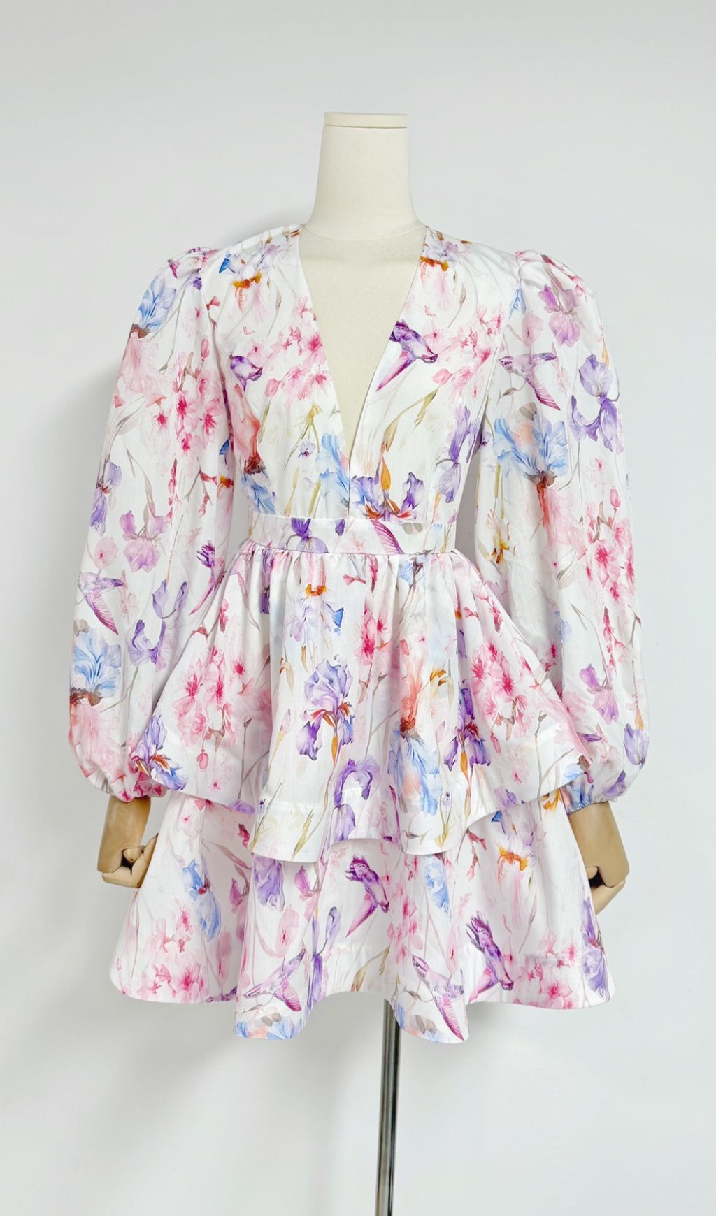 Engla Floral Lantern Sleeve Mini Dress