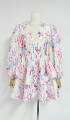Engla Floral Lantern Sleeve Mini Dress
