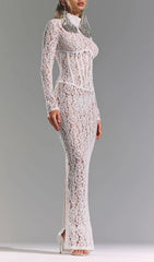 Isolde White Floral Lace Corset Maxi Dress