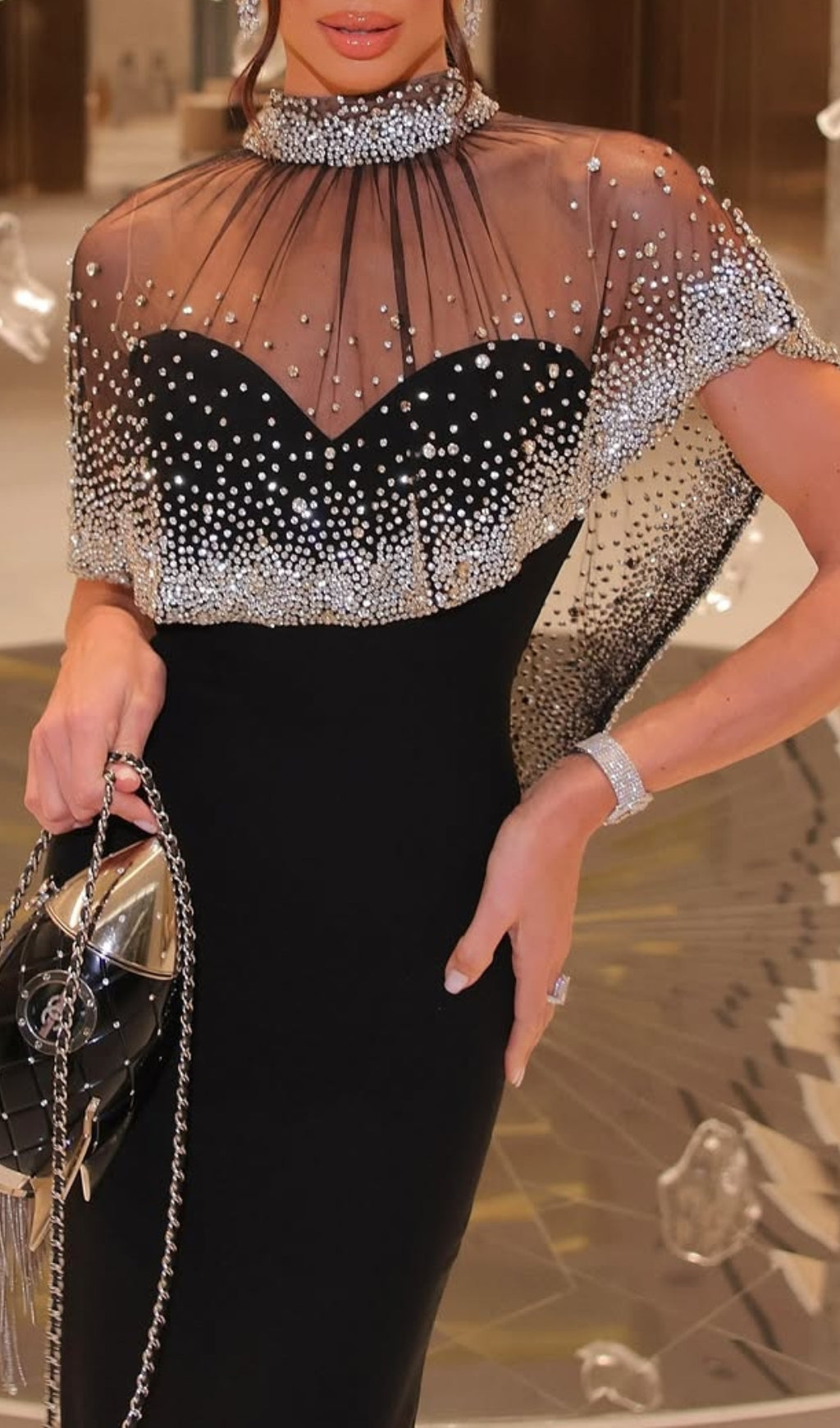 Duana Black Crystal Maxi Gown