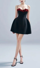 Alamea Elegant Black Rose Bust Mini Dress