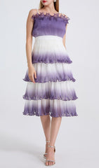 Fiene Dreamy Lavender Ombre Tiered Tulle Midi Dress