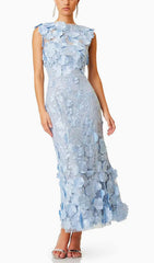 Cessair Enchanting Sky Blue 3D Floral Appliqu Sleeveless Midi Dress