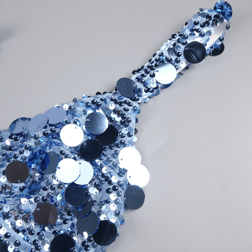 Izak "Celestial Blue" Sequin Strappy Maxi Gown