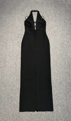 Hoffman Black Halter Bandage Maxi Dress with Sparkle Bow Detail