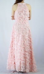Devana Ethereal Pink Feather Tassel Halter Maxi Dress for Women