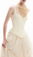 Gallia Ivory Strappy Mesh Maxi Gown