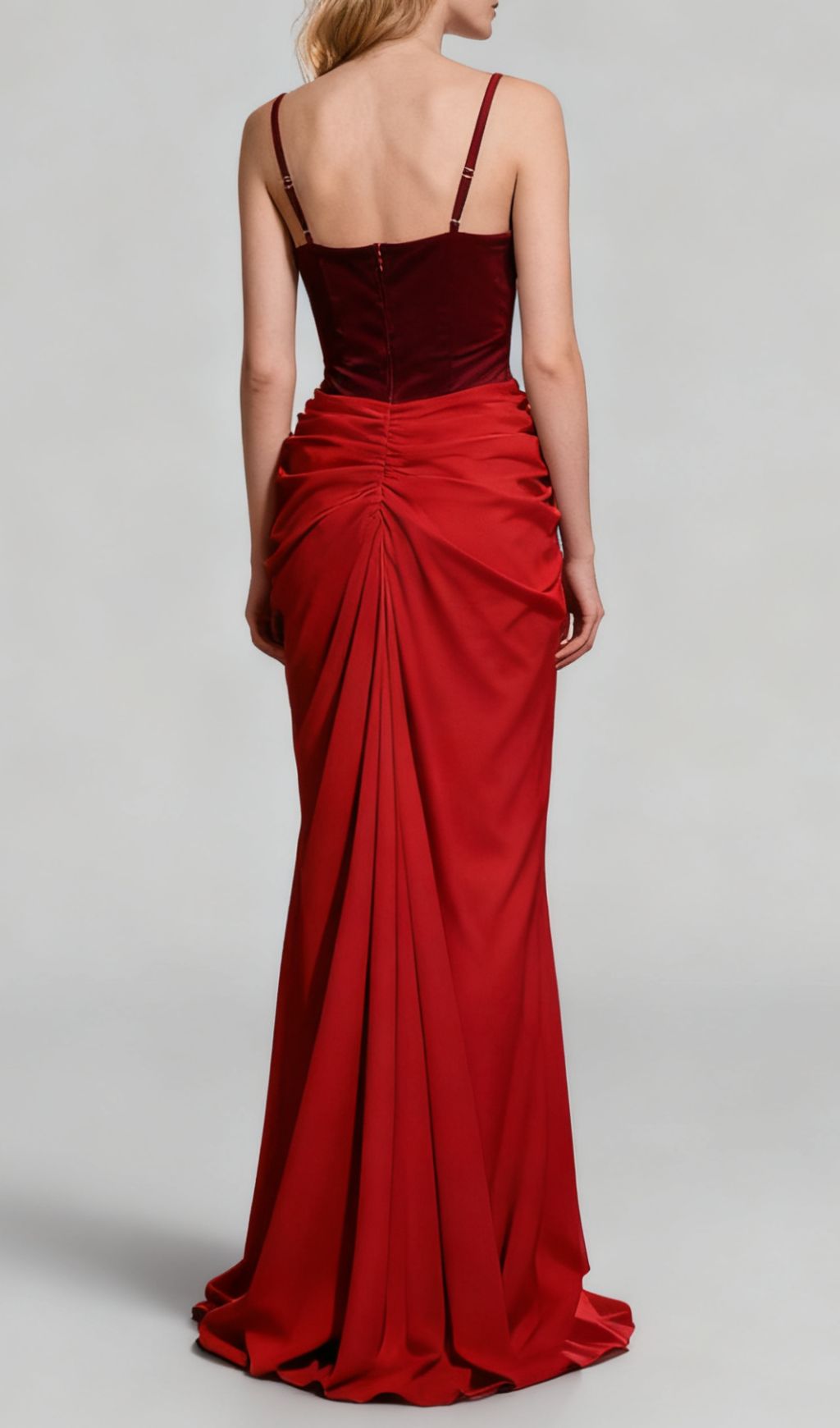 Jette Red Velvet Draped Maxi Gown