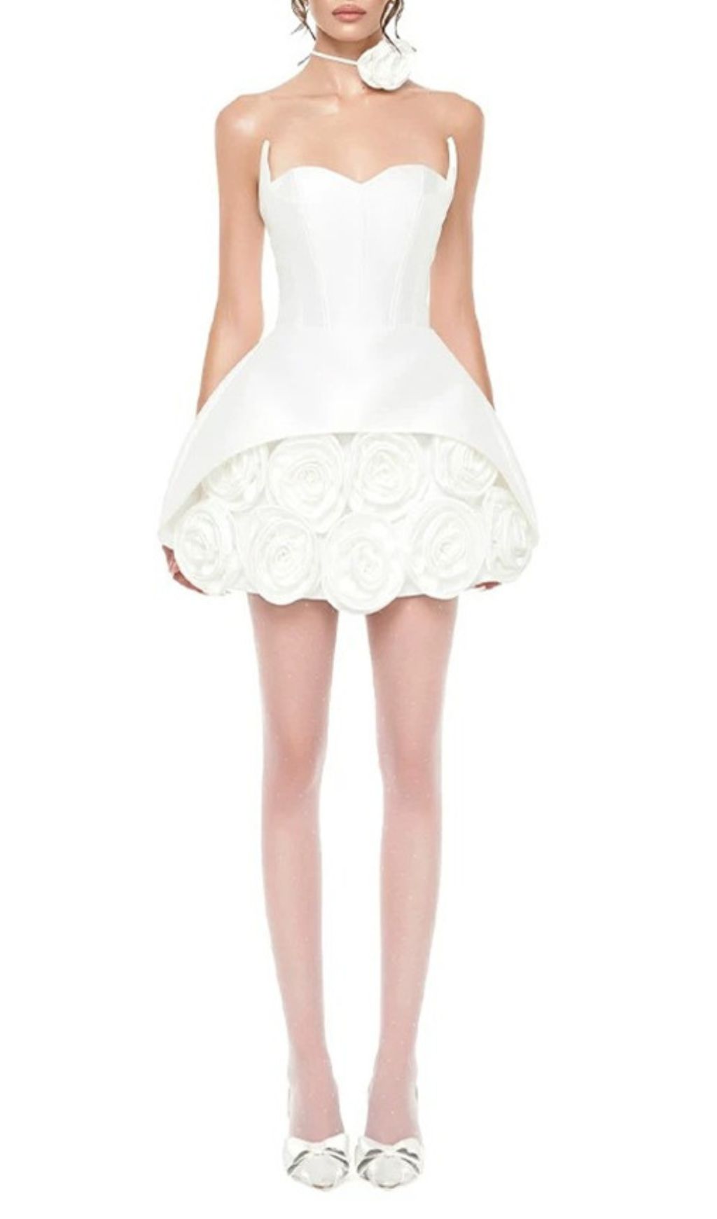 Ildiko White Strapless Corset Floral Mini Dress