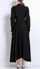 Holly Black Floral Embellished Long Sleeve Midi Dress for Women