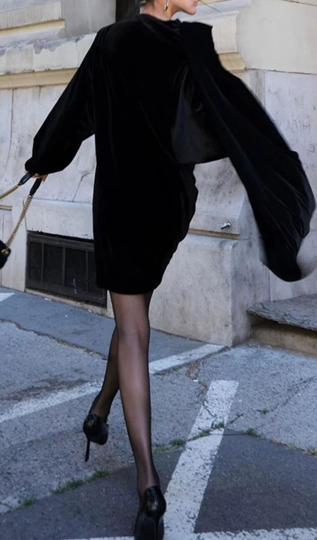 The Iram Luxe Black Velvet Draped Mini Dress