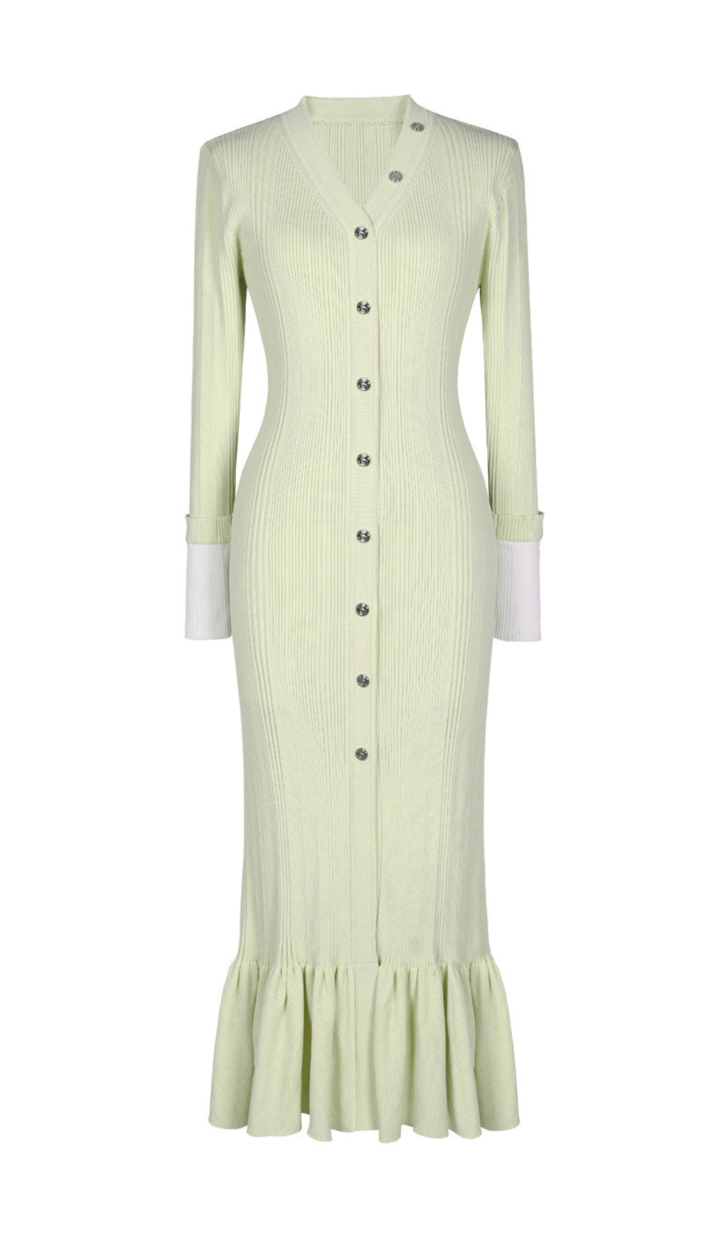 Elin Sage Green Ribbed Knit Maxi Dress