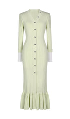 Elin Sage Green Ribbed Knit Maxi Dress
