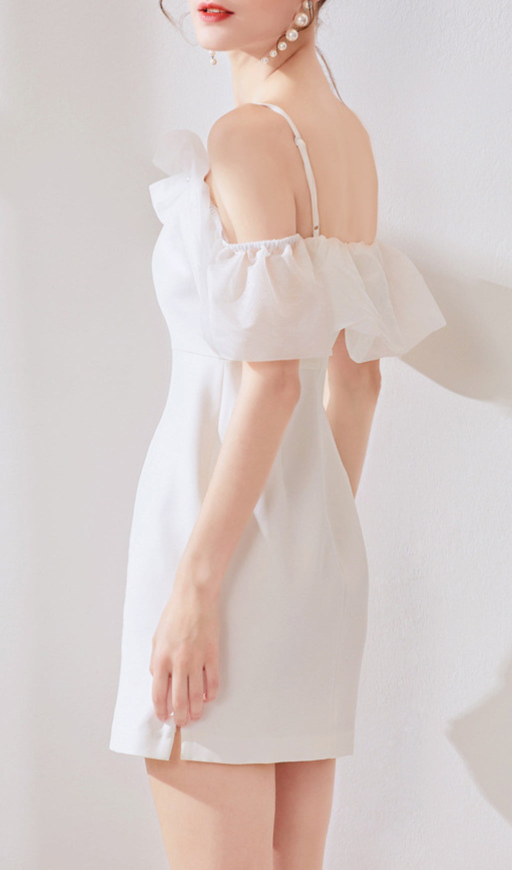 Domitia White Ruffle Off-Shoulder Mini Dress