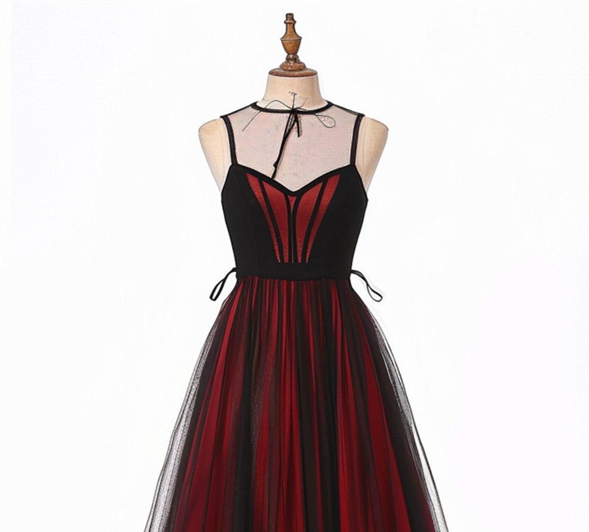 Vestido de fiesta largo con escote en forma de corazón, negro y rojo 
