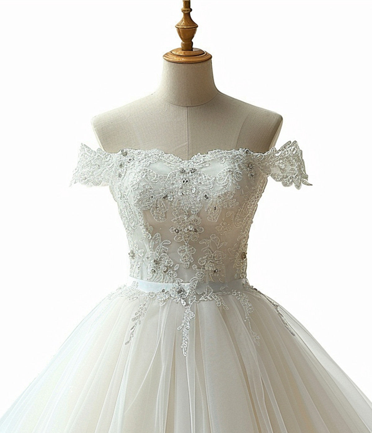 Cute White Short Tulle with Lace Applique Prom Dress