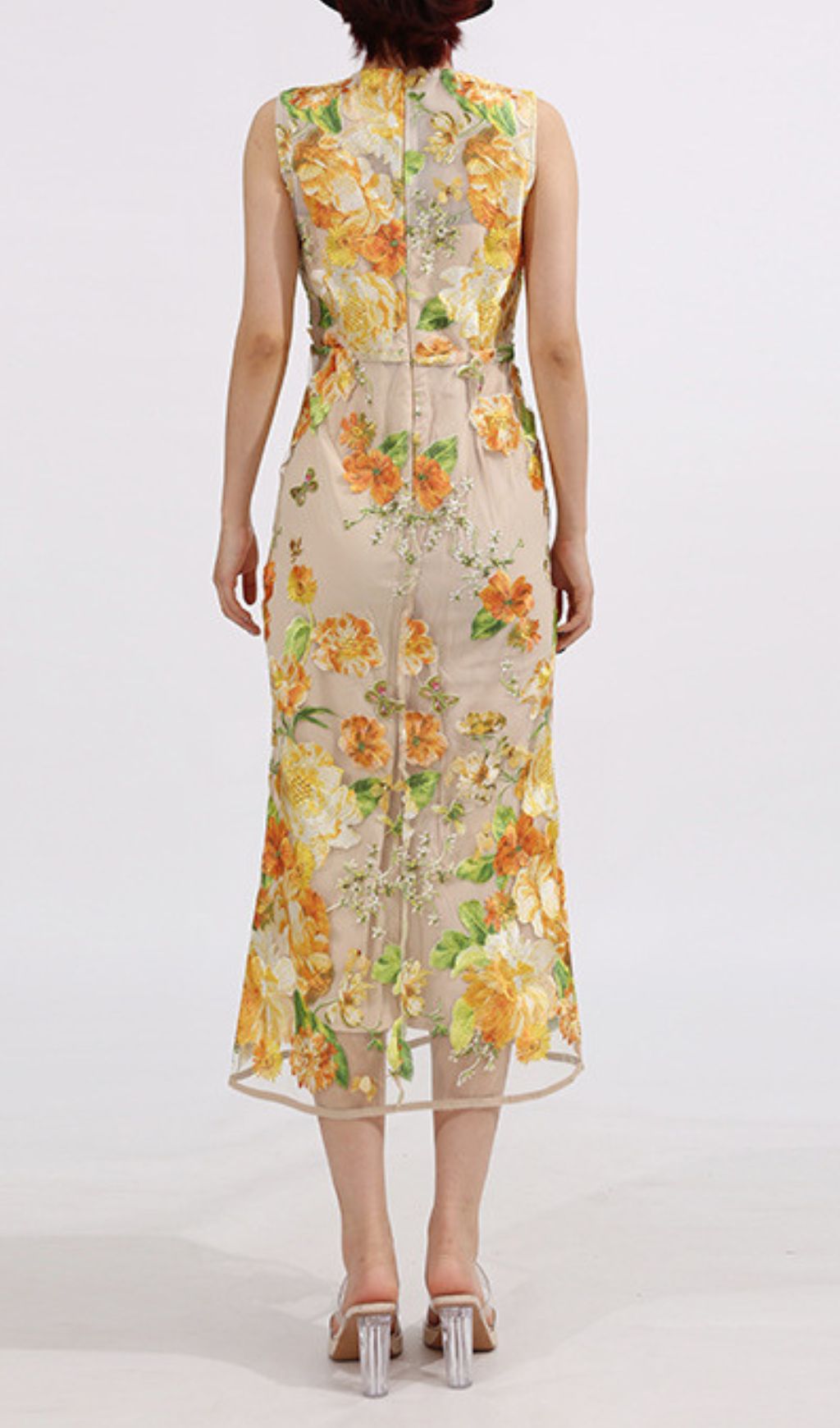 Elowen Vibrant Floral Embroidery Sleeveless Midi Dress