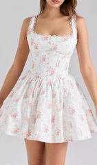 Romantic Scalloped Floral Corset Mini Dress