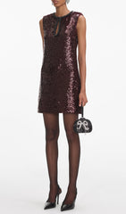 Glamorous Burgundy Sequin Keyhole Mini Dress for Women