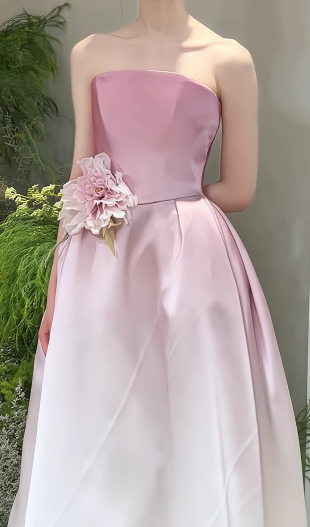 Ethereal Blushing Ombre Strapless Floral Maxi Gown