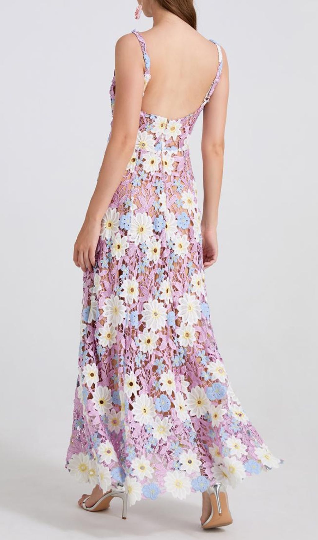 Diablo Enchanting Lavender Floral Lace Maxi Dress for Women