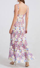 Diablo Enchanting Lavender Floral Lace Maxi Dress for Women