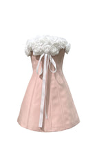 Blush Pink Floral Strapless Mini Dress