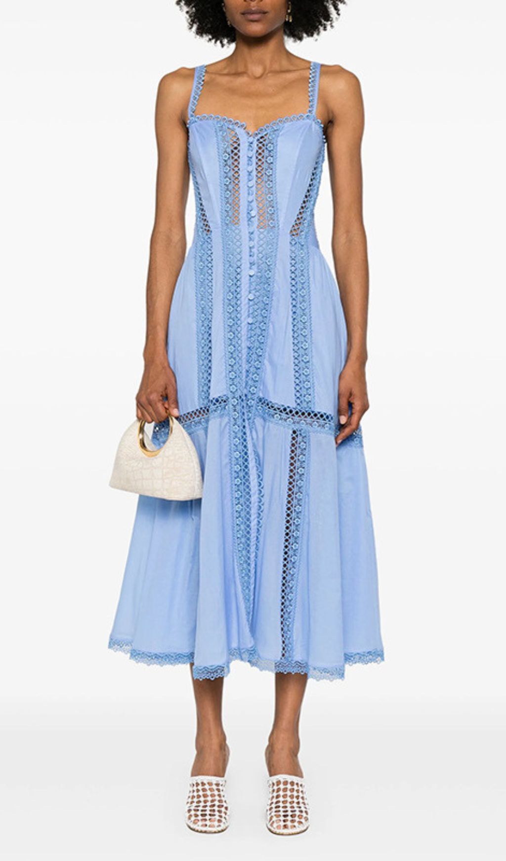 Emmly Sky Blue Lace & Eyelet Midi Dress