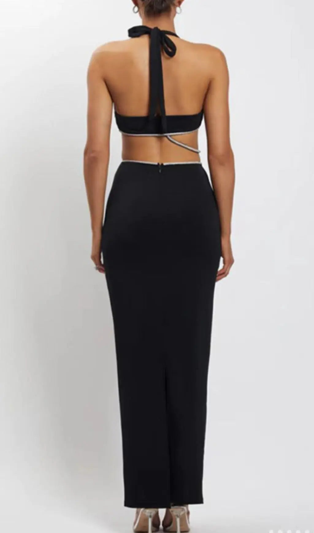 Glamorous Halter Rhinestone Midi Bandage Dress