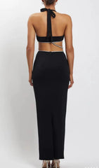 Glamorous Halter Rhinestone Midi Bandage Dress