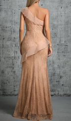 Genevra Glamorous One-Shoulder Lace Maxi Gown with High Slit