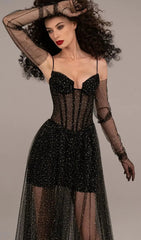 Glamorous Black Sparkle Tulle Corset Maxi Dress