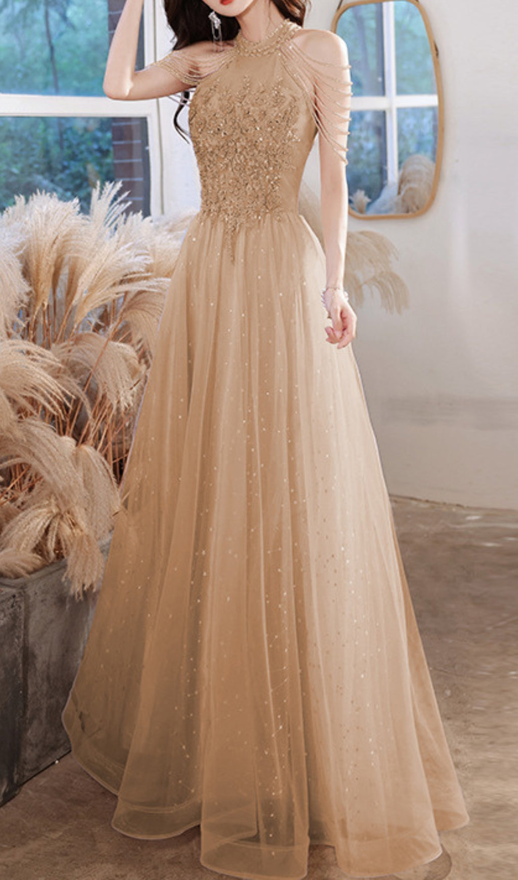 Cleon Dazzling Halter Maxi Gown