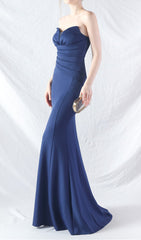 Chrina Navy Strapless Ruched Mermaid Maxi Dress