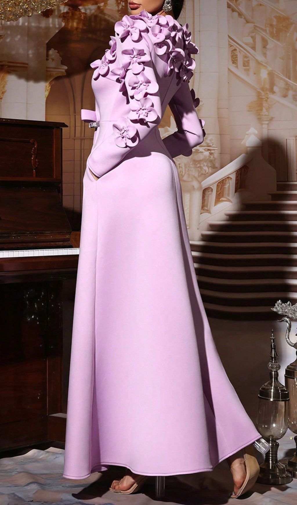 Hadia Lilac Floral Embellished Long Sleeve Maxi Dress