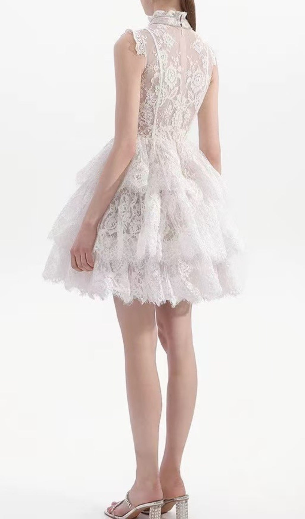 Estevão White Lace Tiered Mini Dress