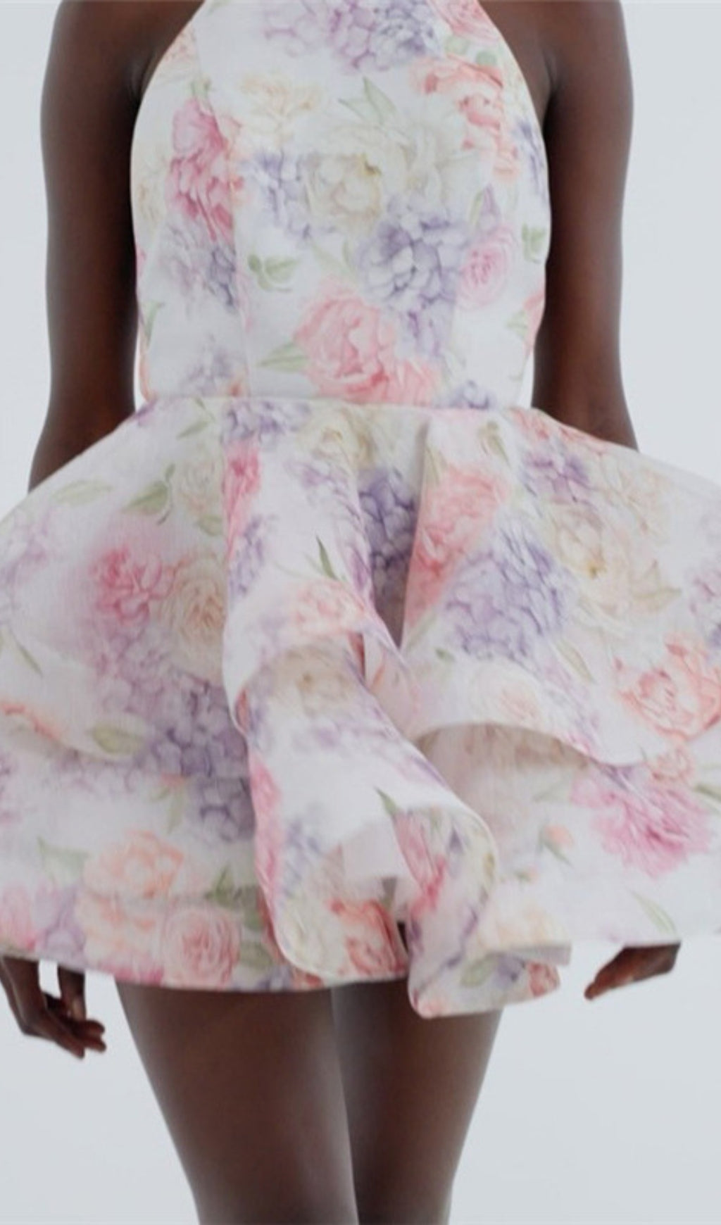 Duha Enchanting Floral Halter Ruffle Mini Dress for Women